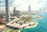 Una ilustración aérea del circuito urbano de Jeddah. Imagen cortesía de Tilke GmBH