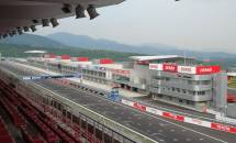 A view of the pit buildings from the grandstand