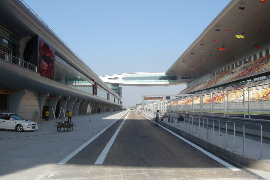 The start/finish straight at Shanghai International Circuit.