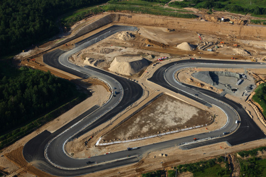 Aerial view of Moscow Raceway during its construction.