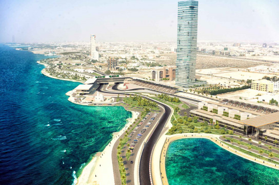 An aerial illustration of the Jeddah Street Circuit.

Image courtesy Tilke GmBH
