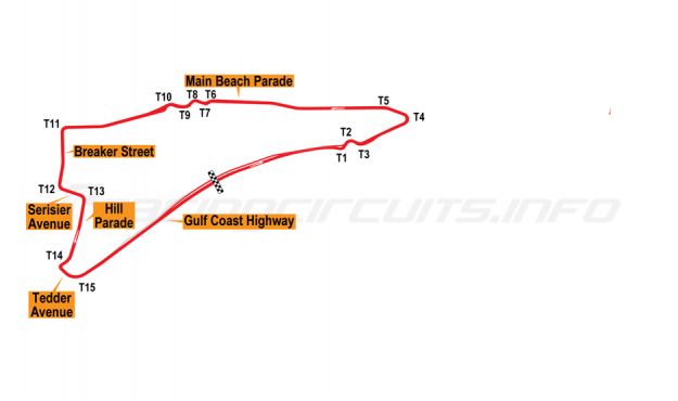 Map of Surfers Paradise, Street Circuit 2013 to date