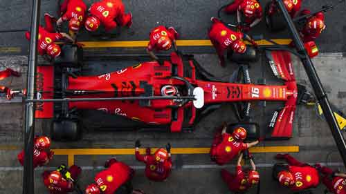 A Ferrari F1 car in the pits