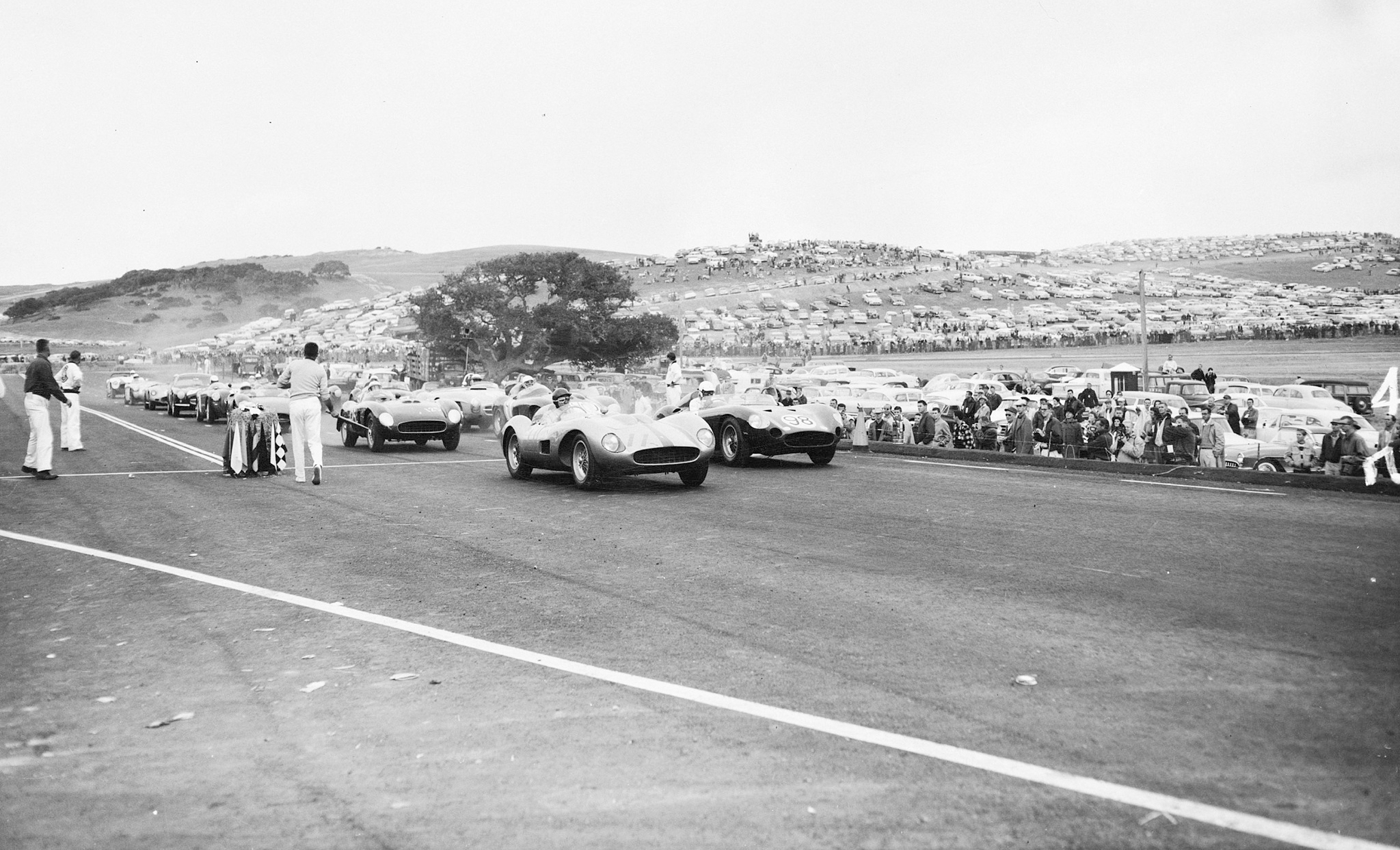Cars line up on the grid for Laguna Seca's first race